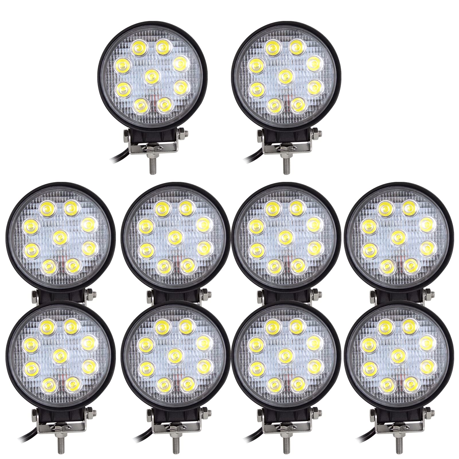 RIGIDON 2 Pcs Round Led Work Light, 4 inch 42W Flood Beam, 12V 24V Driving Lights Lamp for Car Off Road Boat Truck 4x4 SUV ATV Tractors Excavator, 6000K White, Fog Lamp