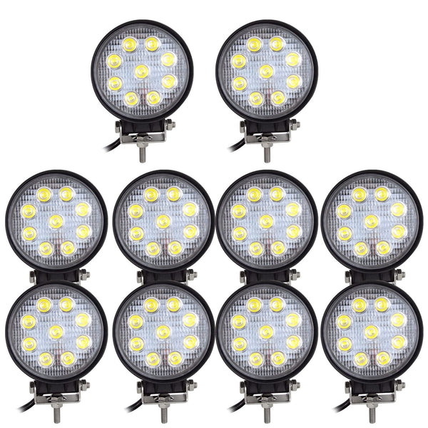 RIGIDON 2 Pcs Round Led Work Light, 4 inch 42W Flood Beam, 12V 24V Driving Lights Lamp for Car Off Road Boat Truck 4x4 SUV ATV Tractors Excavator, 6000K White, Fog Lamp