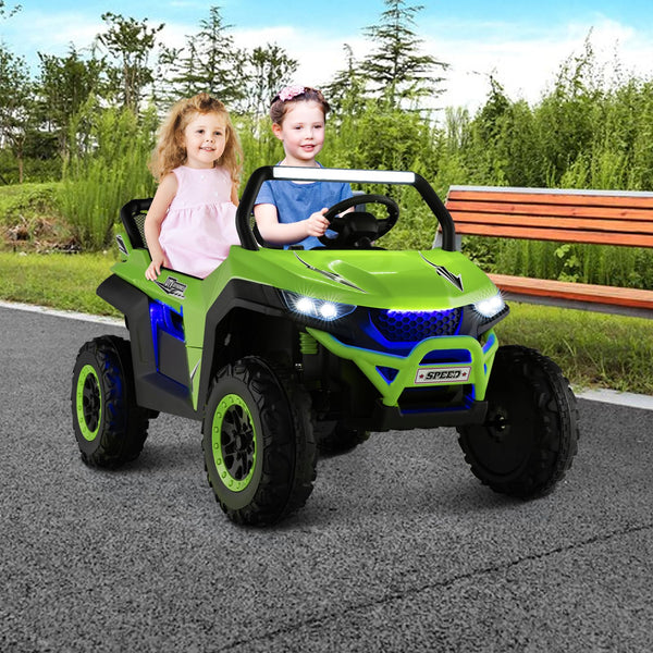Kids Electric UTV, 2-Seater 12V Battery Powered Toy Car with Remote Control, Lights, Bluetooth, MP3, USB, FM, High/Low Speed & Suspension Spring, Children Ride on Car for 3-8 Years Old (Yellow)