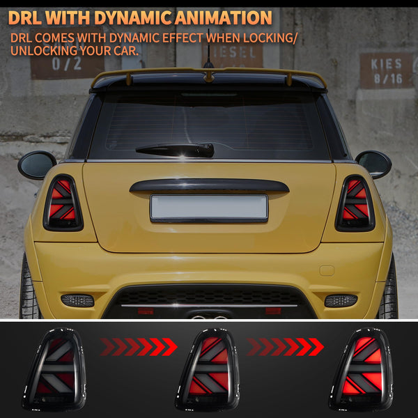 VLAND LED Rear Lights Compatible with Mini Cooper R56 R57 R58 R59 2007-2013, w/Startup Dynamic Display & Sequential Turn Indicator, 1 Set (Red)