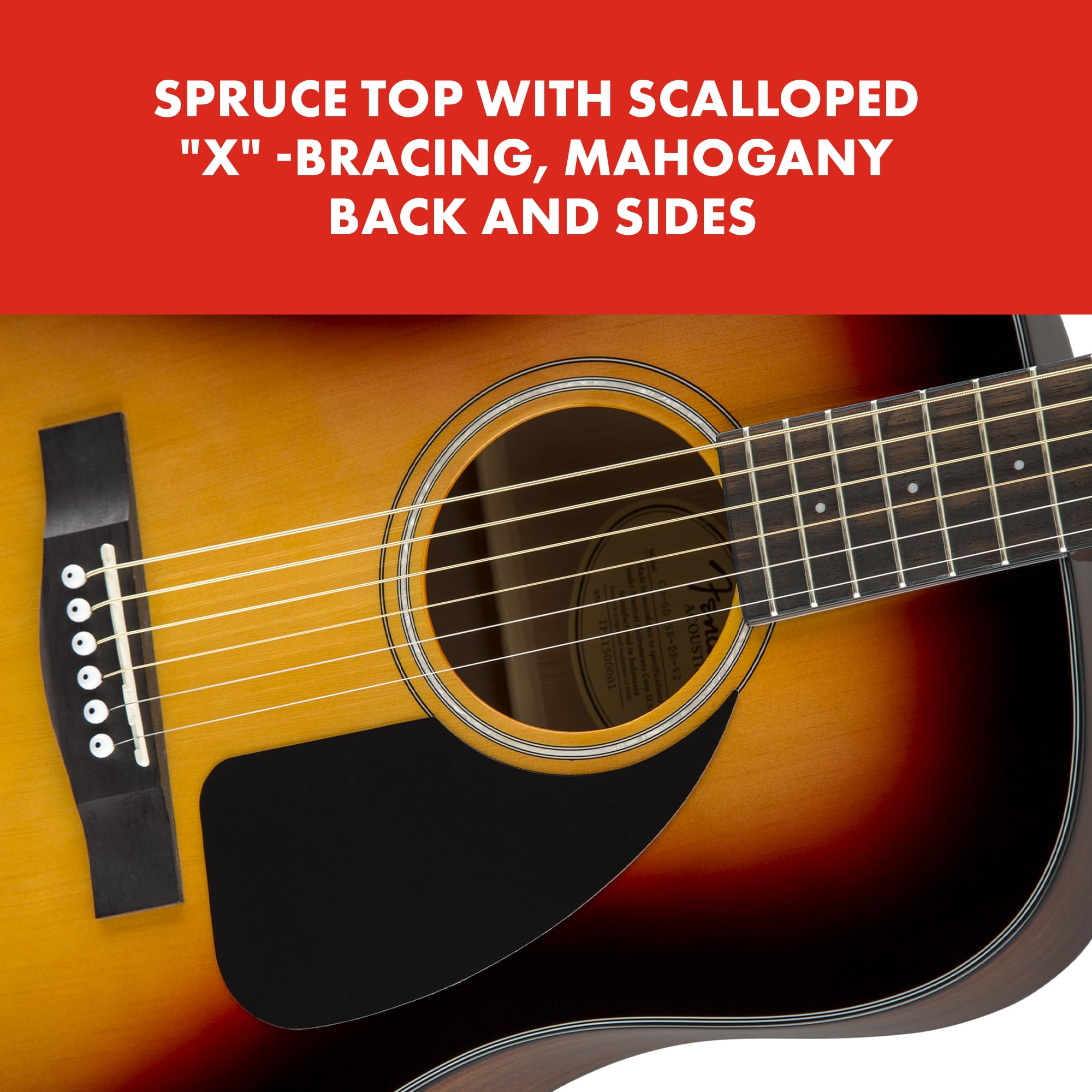 Fender CD-60 Dreadnought V3 DS Acoustic Guitar in Black with Walnut Fretboard, Great for Beginners, Comes with Free Virtual Lessons