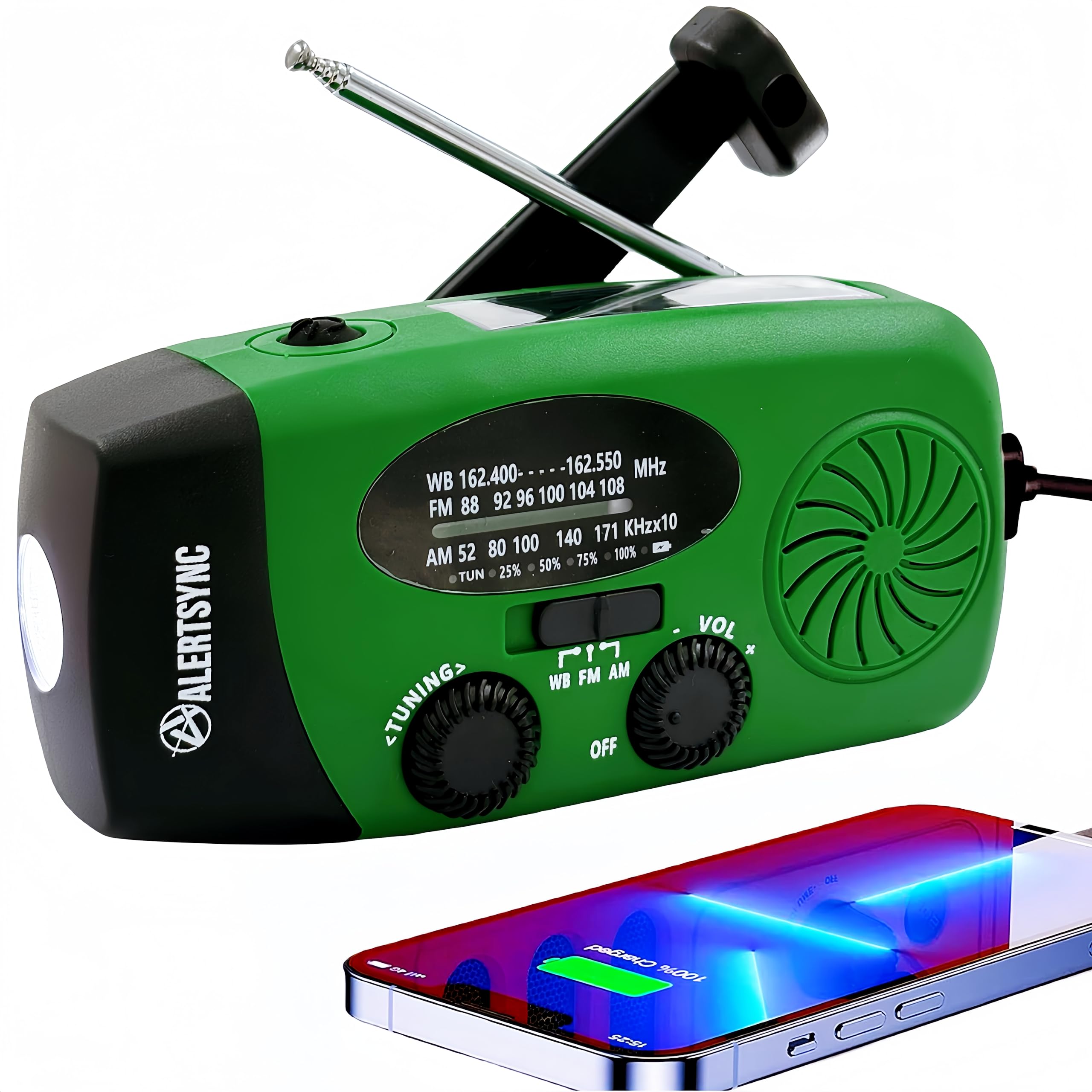 iRonsnow Solar Emergency Hand Crank Weather Radio, Portable Self Powered NOAA AM/FM Radios with SOS Alarm LED Flashlight 2000mAh Smart Phone USB Charger for Camping (Red)