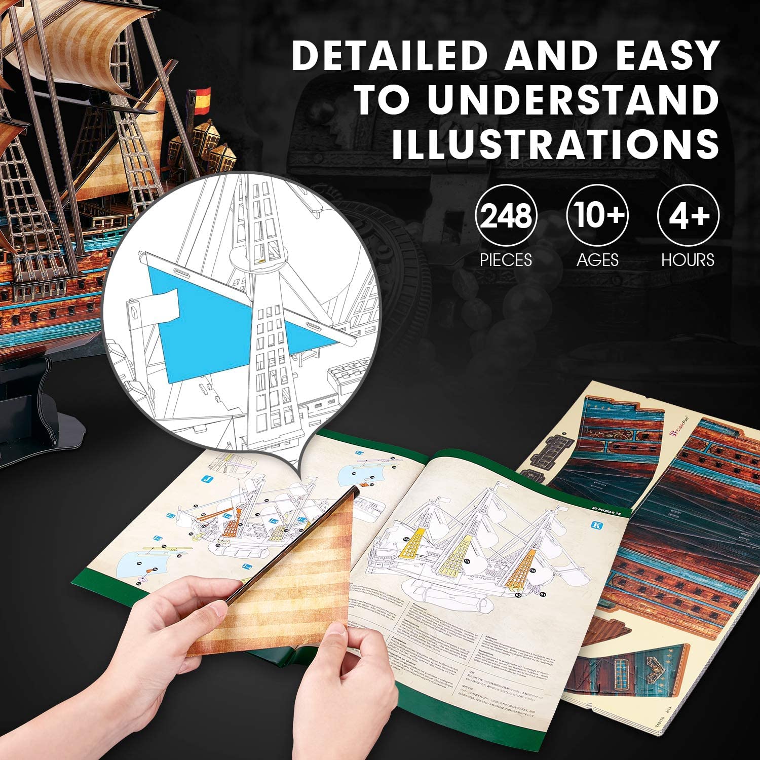 CubicFun LED Pirates of the Caribbean Flying Dutchman Model Kits for Adults to Build 3D Jigsaw Puzzles Ship Model Building Gifts for Adults Kids Girls Boys - 360 Pieces