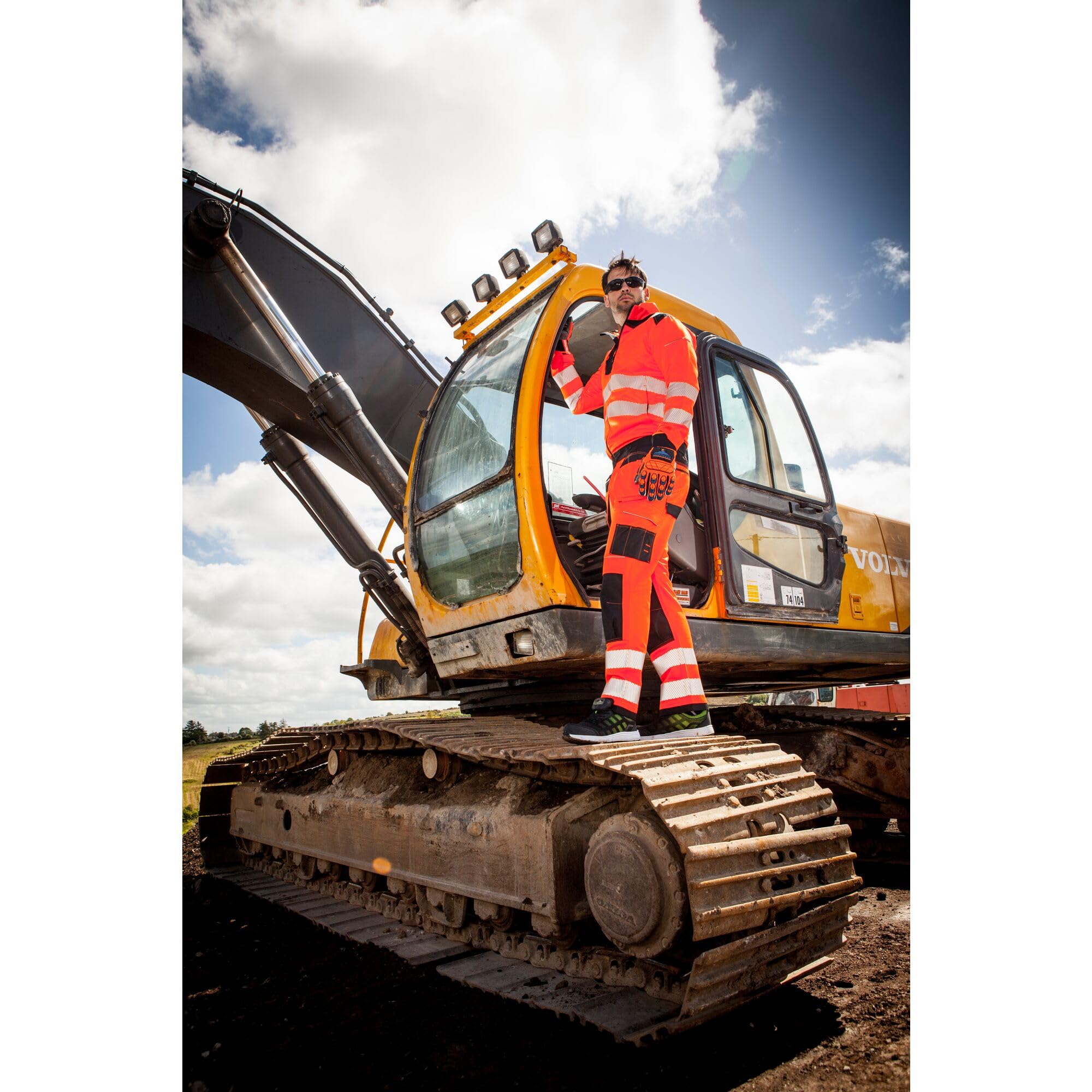 Portwest T501 Mens PW3 Hi Vis Work Trousers - Holster Pocket Workwear Safety Construction Trousers Orange/Black, 34