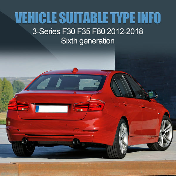 VLAND LED Rear Lights Compatible With 3-Series F30 F35 F80 M3 2013-2018 Sixth generation,Tail Lights Assembly w/Sequential Turn Indicator, 1 Set (Red)