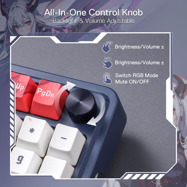 Redragon K686 PRO 98 Keys Wireless Gasket RGB Gaming Keyboard, 3-Modes Anime Mechanical Keyboard w/Hot-Swap Socket, Dedicated Knob Control & Sound Absorbing Pads, Custom Hi-Fi Linear Switch