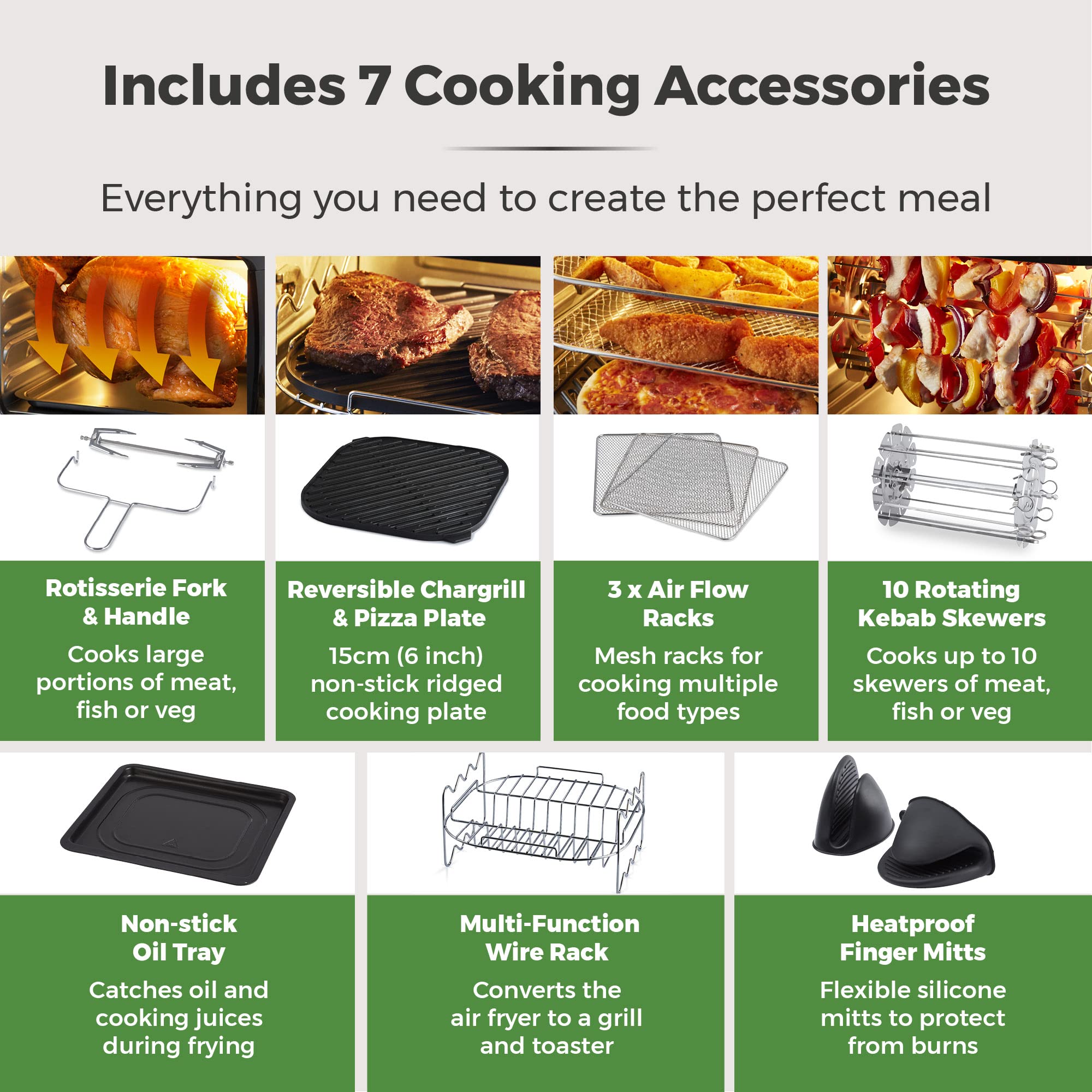 Tower T17122 Vortx Platinum Xpress Digital 30L Air Fryer Oven with Vizion Viewing Window, 18 Cooking Options, 2 Hour Timer, 1800W, Black