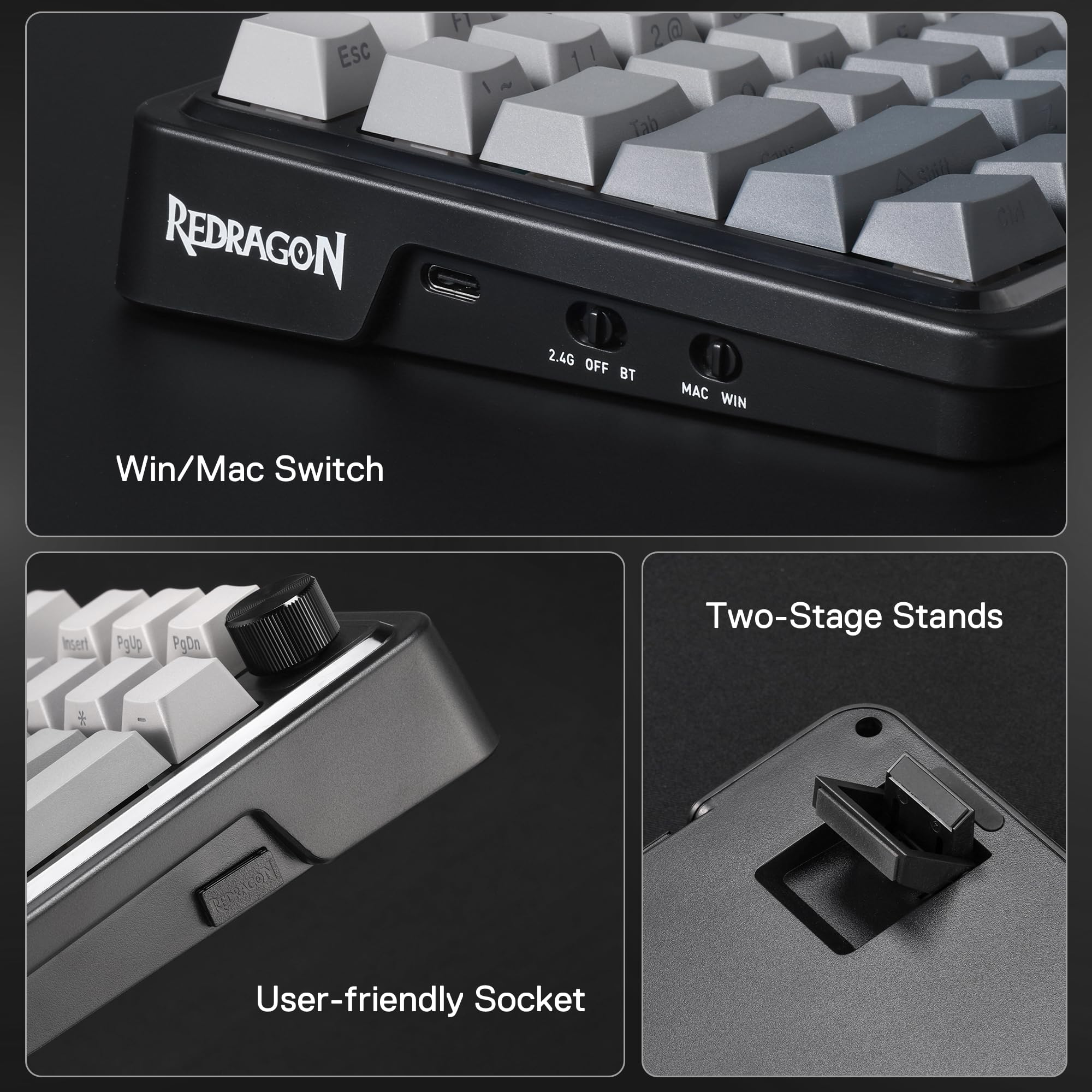 Redragon K686 PRO 98 Keys Wireless Gasket RGB Gaming Keyboard, 3-Modes Anime Mechanical Keyboard w/Hot-Swap Socket, Dedicated Knob Control & Sound Absorbing Pads, Custom Hi-Fi Linear Switch