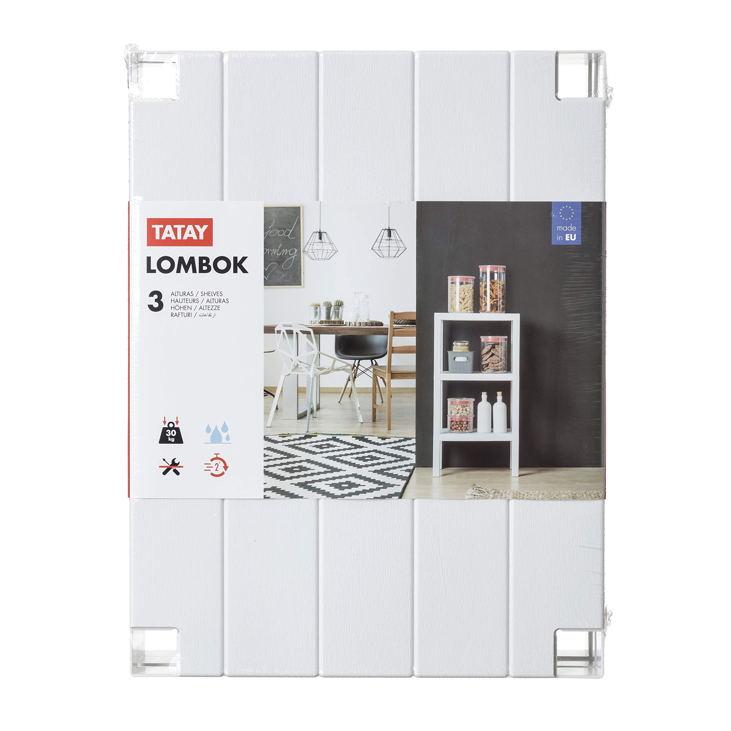 Tatay Lombok Shelf, 3 Shelves, Polypropylene, BPA Free, Wood effect, Non-Slip Bumpers, Max 10KG by Shelf, Easy Assembly, Measure 38x29x73.5 cm. White