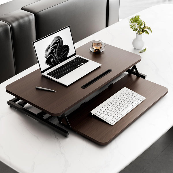 ERGOMAKER Height Adjustable Standing Desk Converter - 101cm (40 Inch) Wide Platform Tabletop Workstation - Quick Sit to Stand Desk Riser for Dual Monitors White