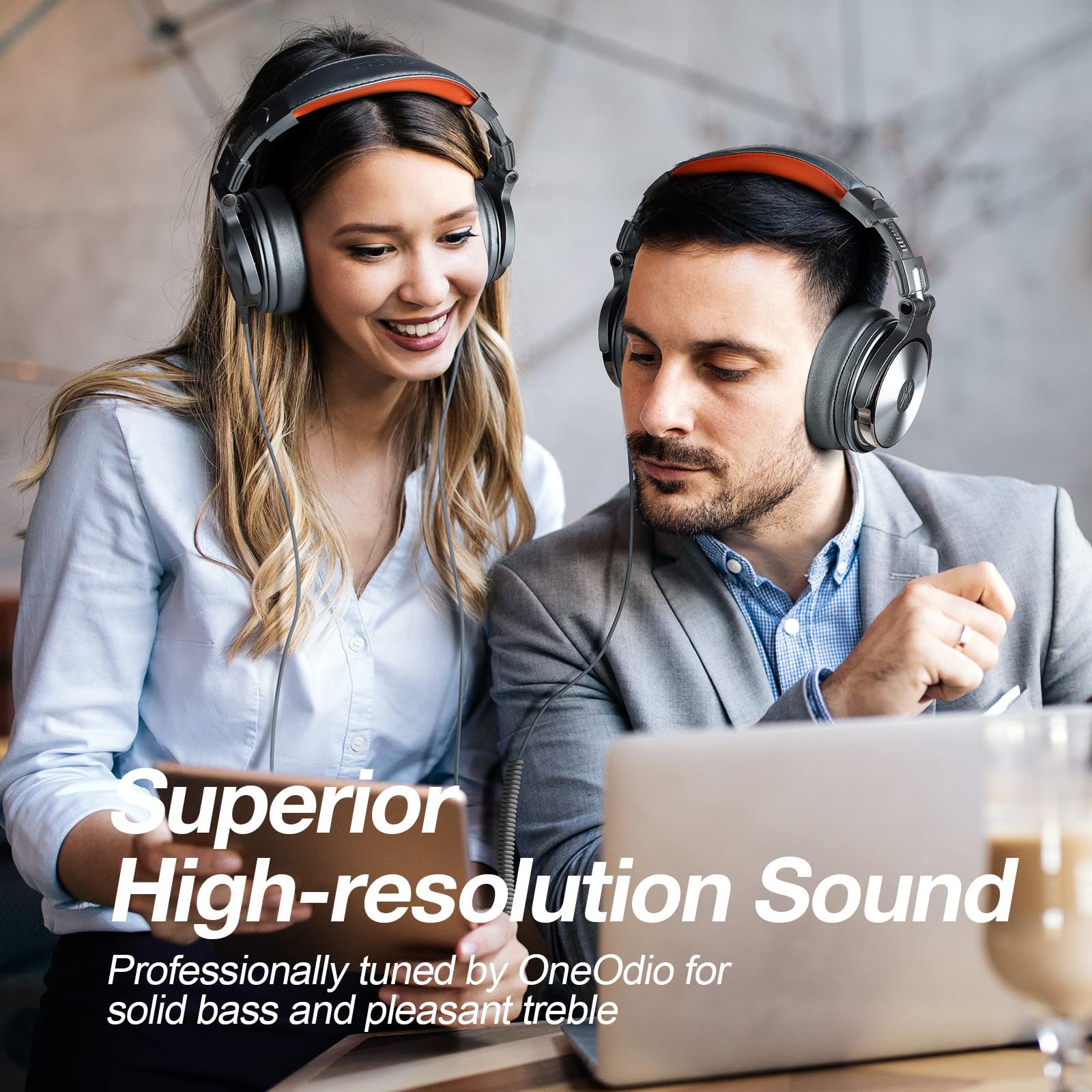 OneOdio Pro50 Hi-Res Over Ear Headphones Wired Closed-Back DJ Studio Headphones for Monitoring and Mixing, Soft Protein Leather Earcups, Noise Isolation, 90° Rotatable Housing, Portable