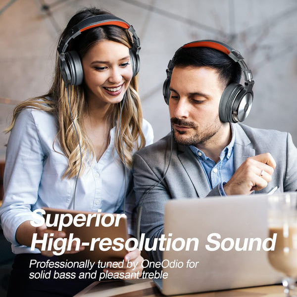 OneOdio Pro50 Hi-Res Over Ear Headphones Wired Closed-Back DJ Studio Headphones for Monitoring and Mixing, Soft Protein Leather Earcups, Noise Isolation, 90° Rotatable Housing, Portable