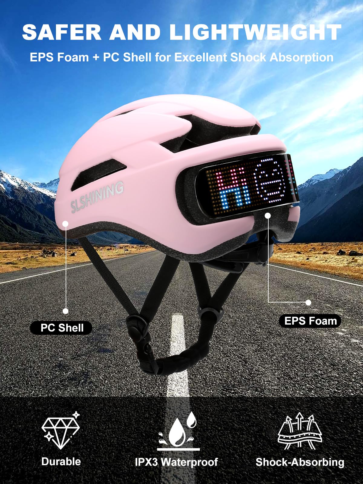 TMEOIIPY Smart App Program Bike Helmet, Back LED Lights Display with USB Rechargeable, Road Bicycle Helmets for Adults: Men, Women, with Turn Signals Remote Control