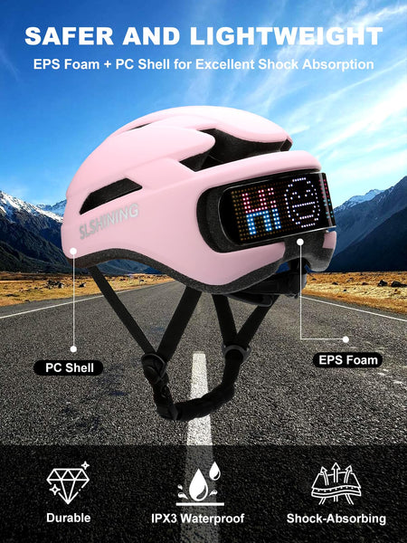 TMEOIIPY Smart App Program Bike Helmet, Back LED Lights Display with USB Rechargeable, Road Bicycle Helmets for Adults: Men, Women, with Turn Signals Remote Control