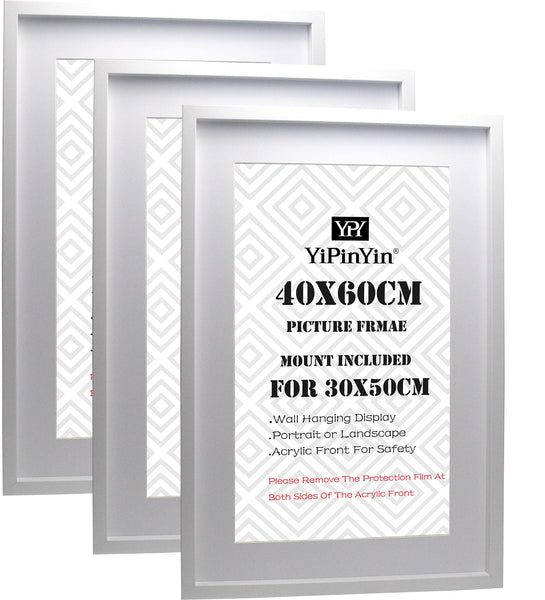 Black 50x70cm Boxed Picture Frames Set of 3 with Mounts for 40x60cm, 70x50cm poster frame with Acid Free mount for 40x60cm photo (Black 3Pack)