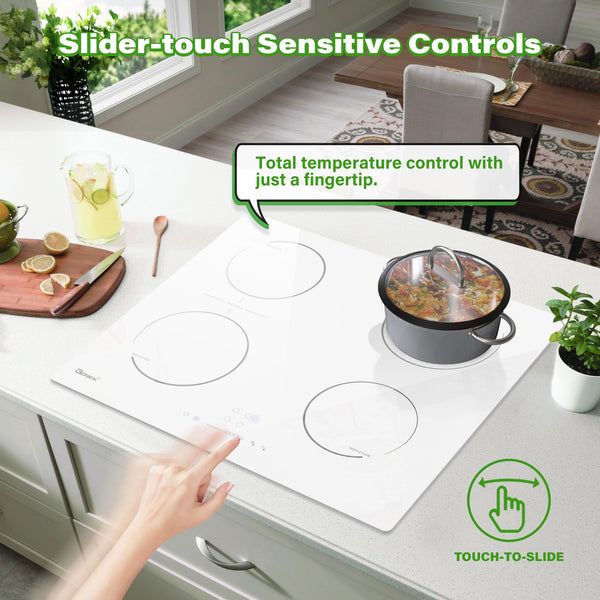 GlONlEN Plug-in Induction Hob White 13 Amp 2800W,59cm Integrated Electric Cooktop with Bridge Zone, 4 Cooking Rings,Built-in Cooker