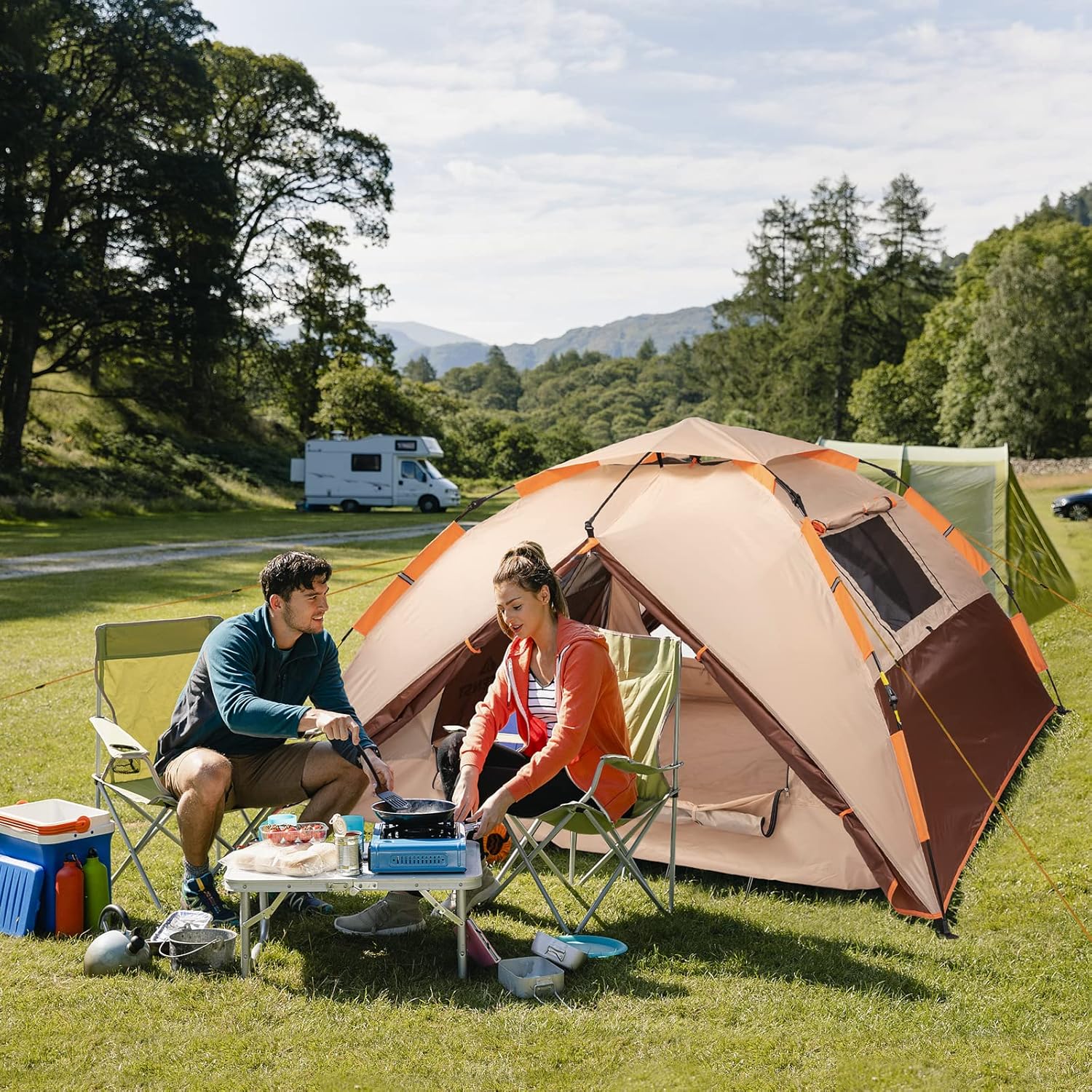 BETENST Camping Tent, Pop up Tent 3 Person Family Dome Tent Waterproof Windproof with 2 Mesh Doors, 2 Mesh Windows, Roof Skylights, 2 in 1 Double Layers, Storage Bag for Camping Hiking Backpacking