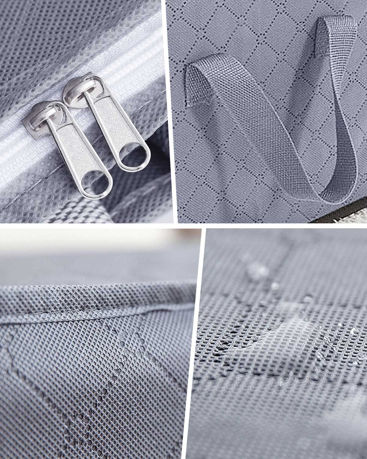 KALAHOL 90L Large Capacity Clothes Storage Bags with Zips, Storage Boxes with Lids, Reinforced Handle, Foldable, Thick Fabric, for Comforters, Clothes, Blankets, Bedding, 4 Pack, Dark Grey