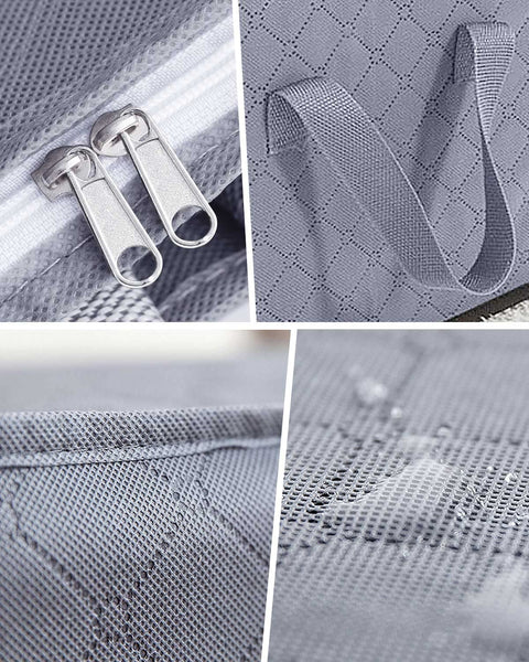 KALAHOL 90L Large Capacity Clothes Storage Bags with Zips, Storage Boxes with Lids, Reinforced Handle, Foldable, Thick Fabric, for Comforters, Clothes, Blankets, Bedding, 4 Pack, Dark Grey