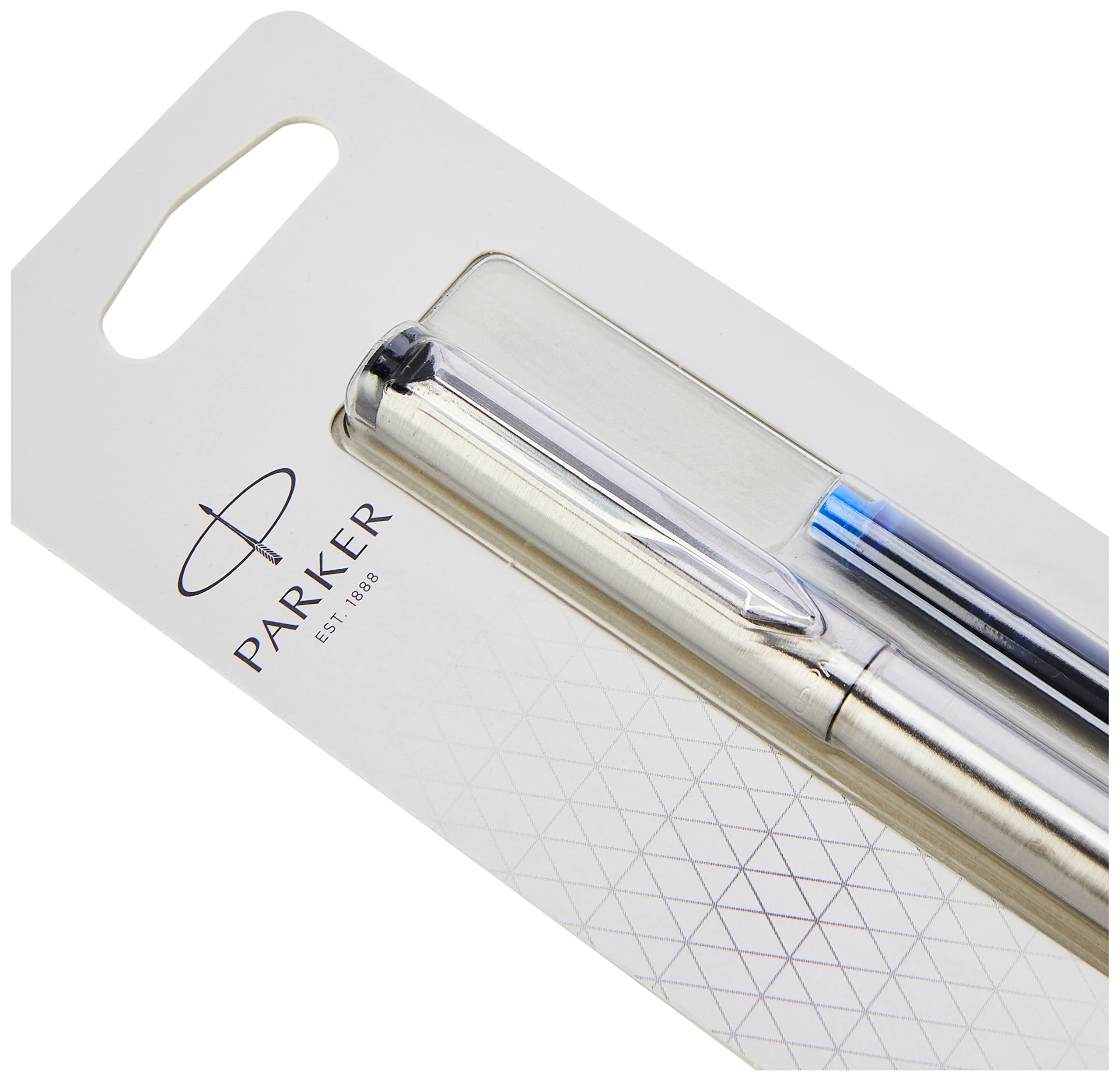 Parker Vector Fountain Pen | Black with Chrome Trim | Medium Nib | Blue Ink | Hangtab
