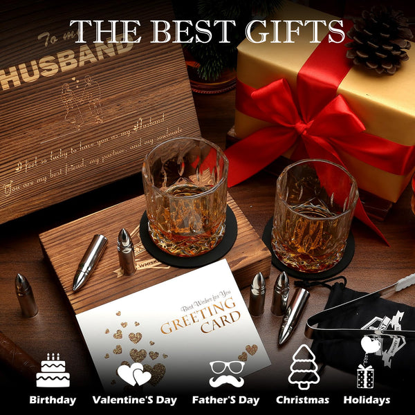 exreizst Whiskey gift sets for Men Husband Groomsmen Gifts Wedding Men Birthday Gift Ideas from Wife - Stainless Steel Whiskey Stones & whisky gift