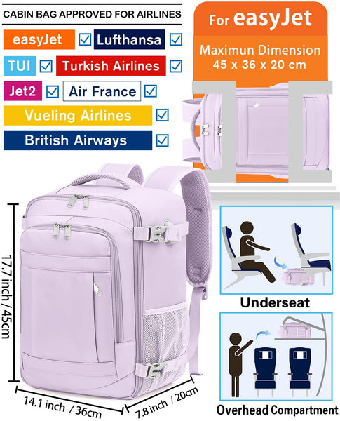 KLOSTAIN for Easyjet Cabin Bag 45x36x20 Travel Backpack Hand Luggage Carry-ons Bag Laptop Backpack Ruscksack for Airplanes Flight New Easyjet Underseat Cabin Bags Fit 14" Laptop Navy