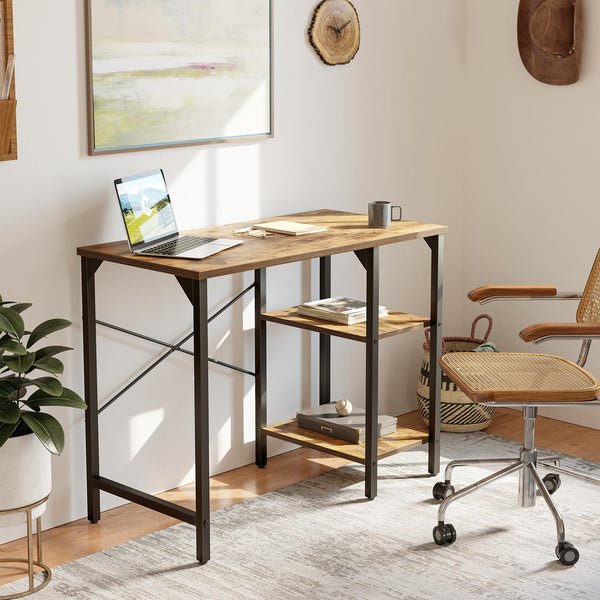 CubiCubi Computer Desk with Monitor Stand and Storage Shelves, 120cm Home Office Desk Study Writing Table, White