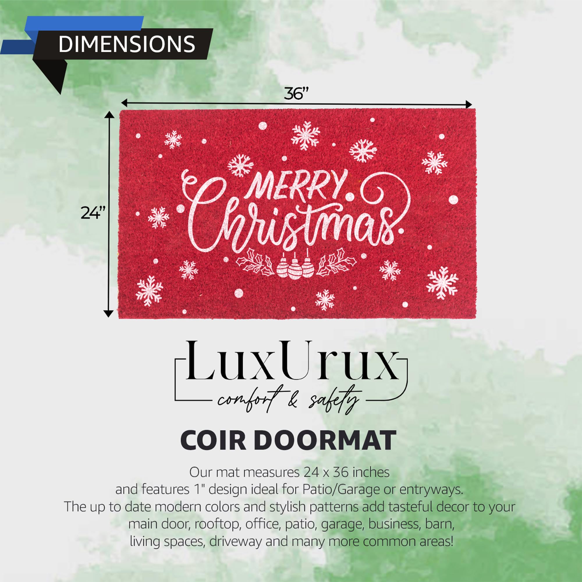LuxUrux Premium Christmas Door Mat Outdoor - Elegant Coir Holiday Door Mat, Absorbent and Non-Slip for Outdoor Entrances Front Door- Merry Christmas.