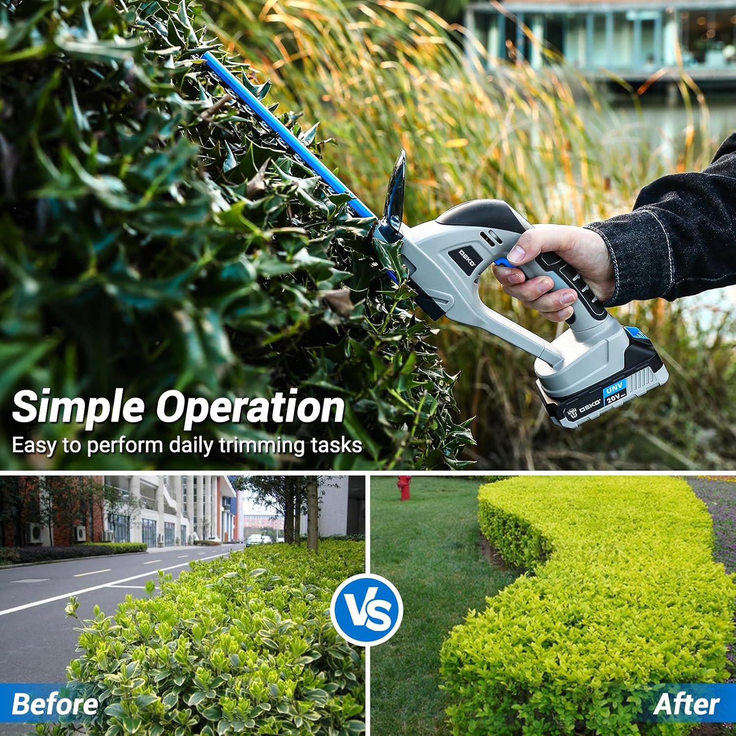 Hedge Trimmer Cordless: DEKOPRO 20V 2-in-1 Grass Trimmer Bush Trimmer with Battery for Yard, Garden, Lawn