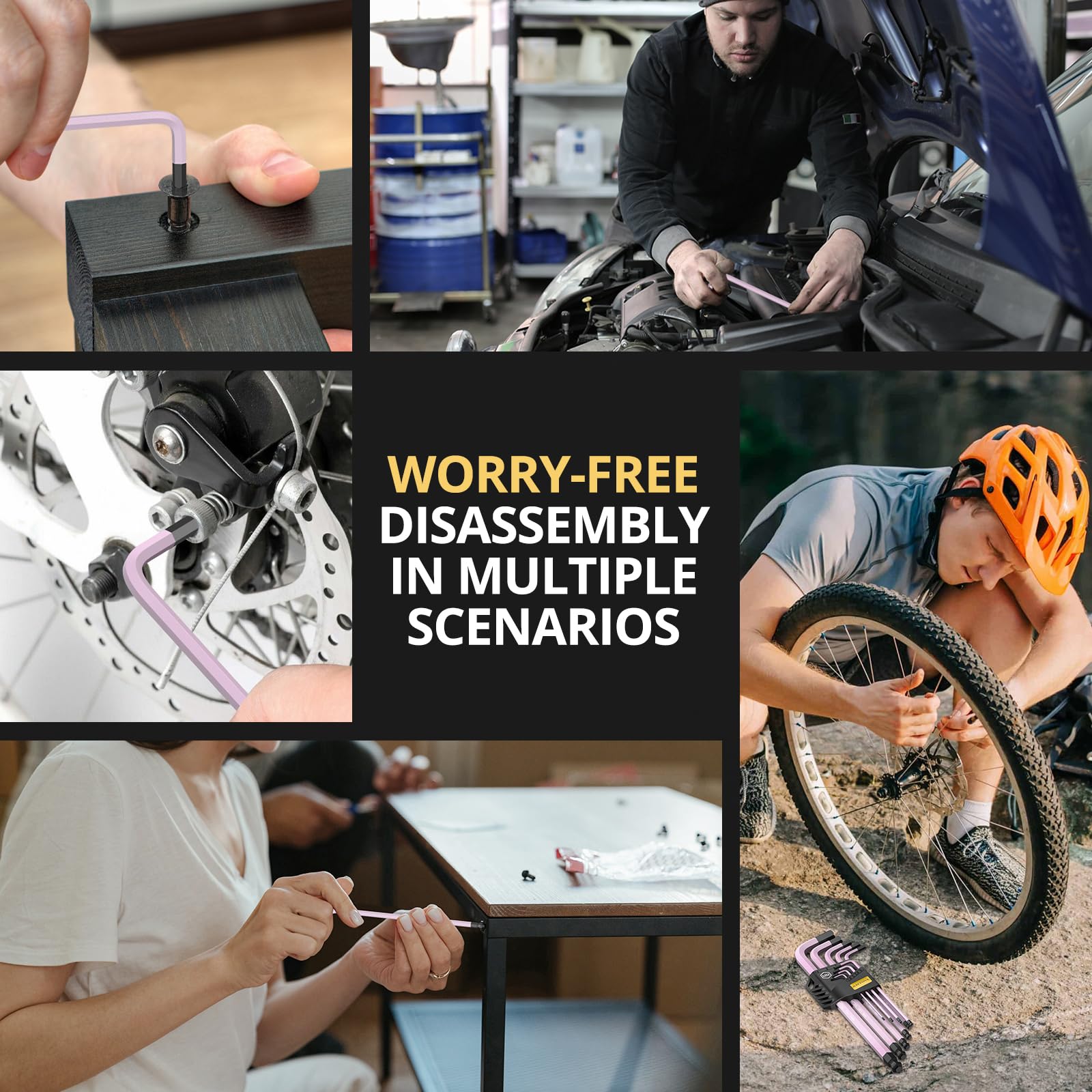 AMTOVL Hex Key Set, Allen Wrench Set, 18PCS Metric and SAE Allen Key Set Extra Long with Ball End T-Handle CRV & S2 Steel 1.5mm-10mm, 1/16-3/8