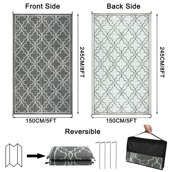 Cekene Large Outdoor Rug Waterproof Black 245x305cm Patio Rugs Reversible RV Camping Mat Lightweight Plastic Portable Outdoor Carpet for Picnic Porch Deck Backyard BBQ Beach