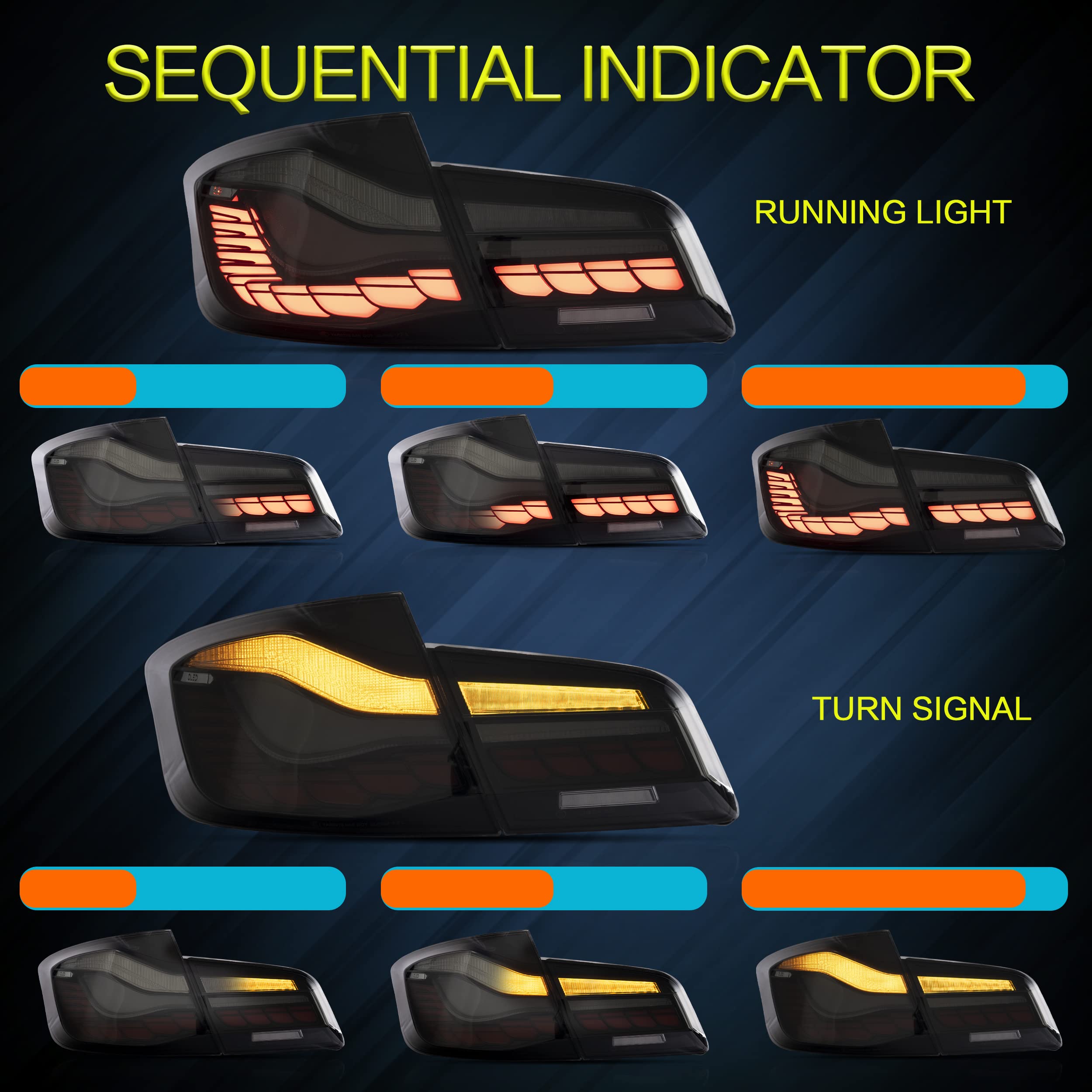 VLAND OLED Rear Lights Compatible with 2013-2018 BMW 3 Series F30 F35 F80 320i 328i 335i Sedan (Not for F31 F34), Tail Lights with Sequential Indicators, E-mark, Red