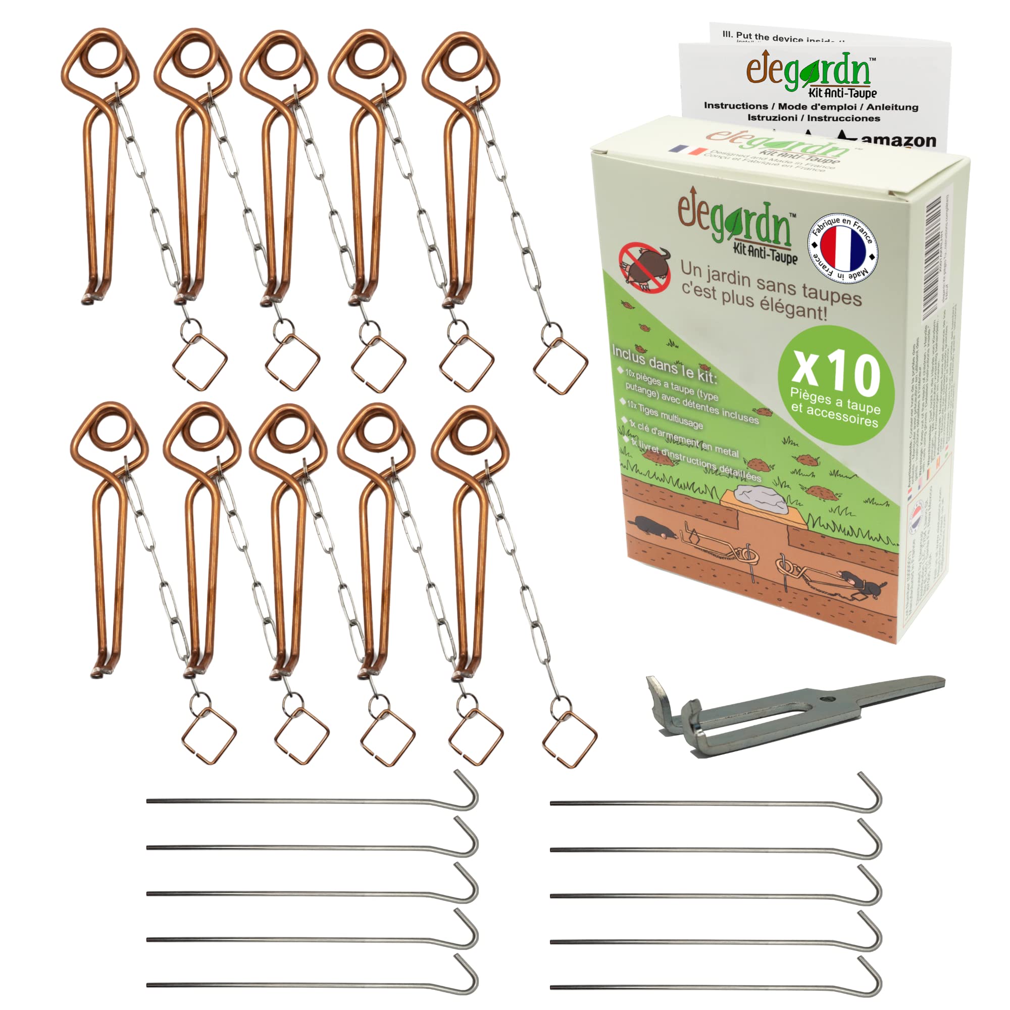 Elegardn? Complete Kit 10 Mole Traps Vole Trap Rigid Putange Type Used by Professional for Mole control Made in France