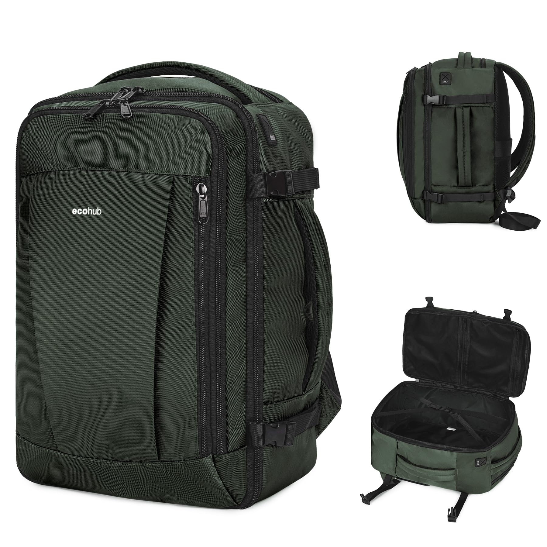 ECOHUB Easyjet Cabin Bag 45x36x20 Underseat Backpack Travel Rucksack 13 Pocket Hand Luggage Waterproof Recycled PET Eco Friendly Carry On Bag for Women & Men 30L Pink