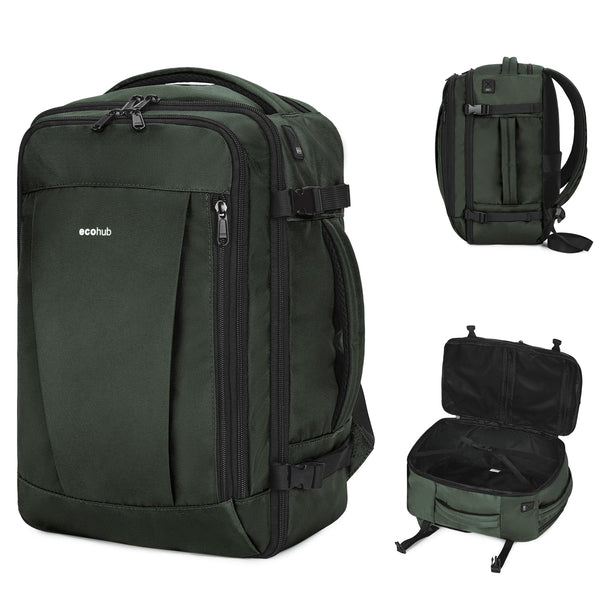 ECOHUB Easyjet Cabin Bag 45x36x20 Underseat Backpack Travel Rucksack 13 Pocket Hand Luggage Waterproof Recycled PET Eco Friendly Carry On Bag for Women & Men 30L Pink