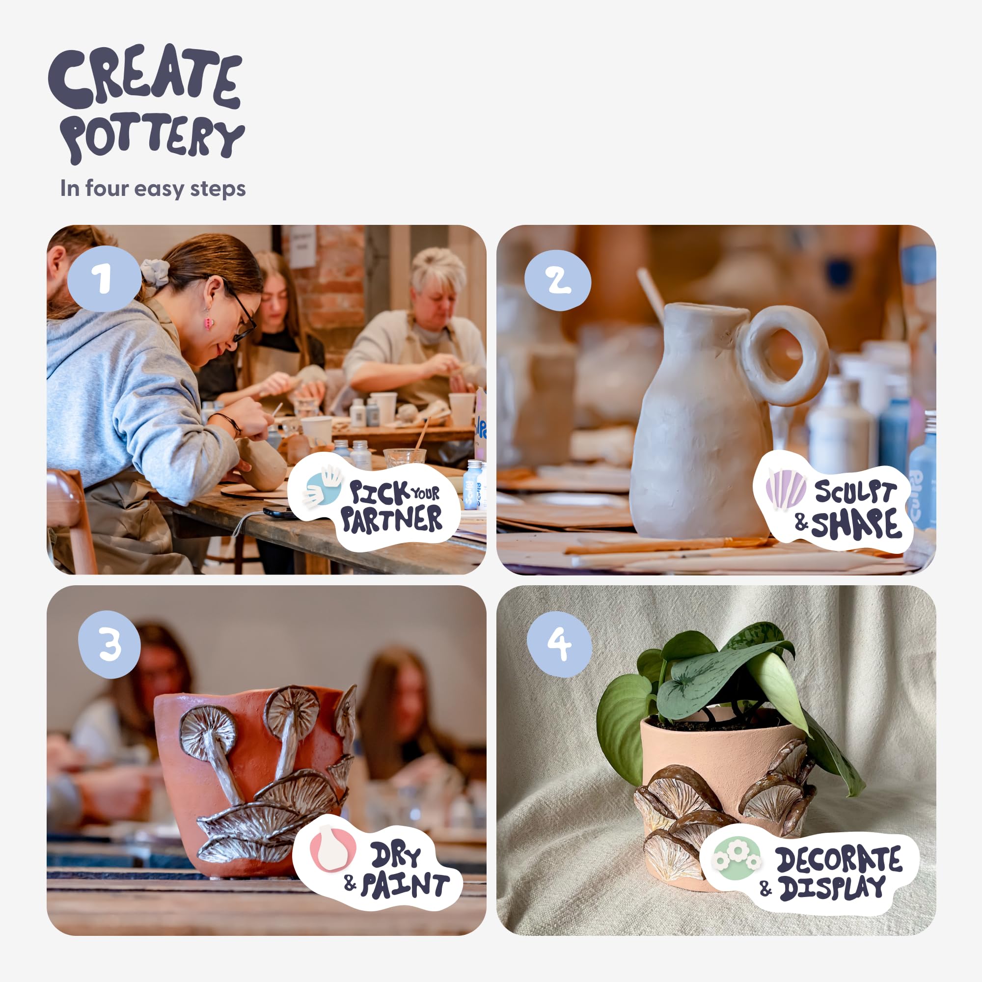 Sculpd Pottery Starter Kit - Complete Air Dry Clay + Painting Beginner Set for 2 Adults: Includes Sculpting Tools, Acrylic Paint, Brushes, Easy Guide,