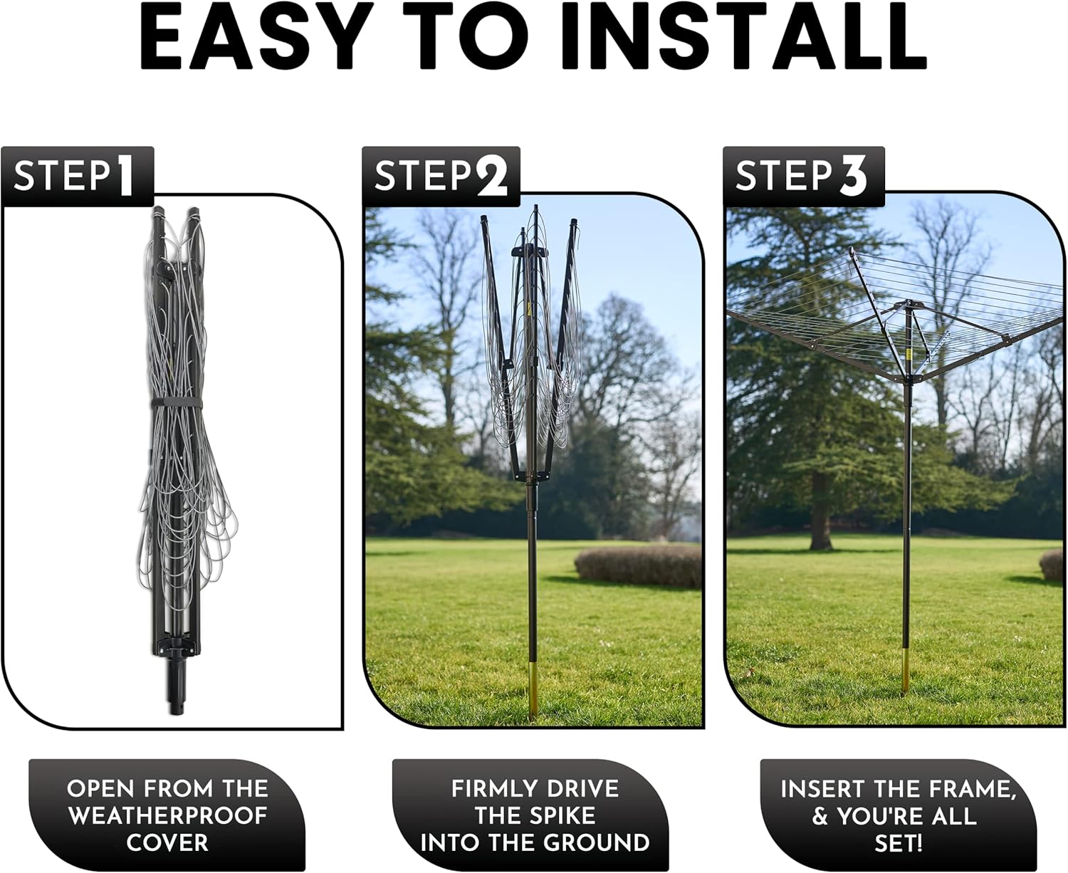 SA Products Rotary Washing Line | 45m Rotating Heavy Duty Clothes Airer Outdoor | Garden 4 Arm Rotary Washing Line | Washing Line Rotary with Ground Spike & Cover