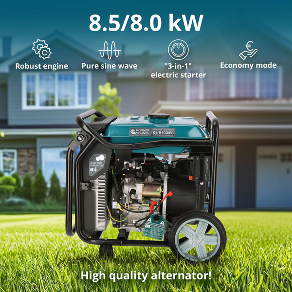 Könner & Söhnen KS 3100iG S portable LPG/petrol inverter generator 3100 W,UK Plug Socket 1x13 A (230 V), 2 USB ports,copper winding,silent inverter generator,dual fuel generator