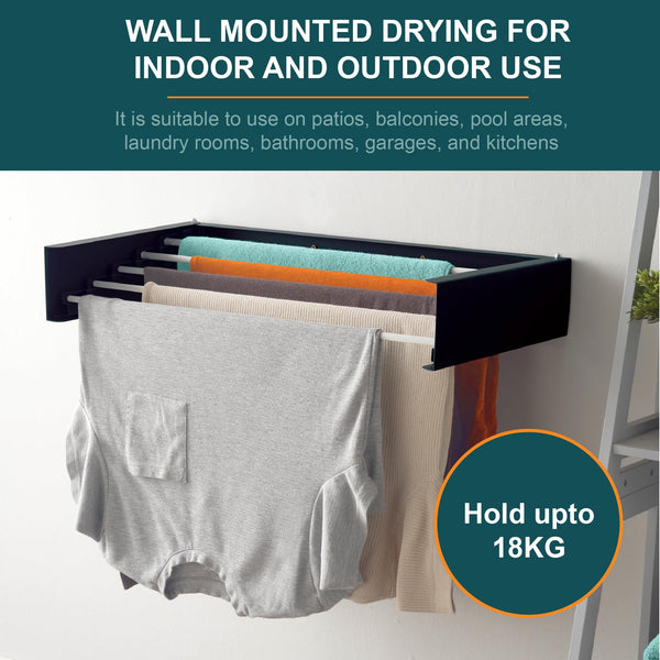 OurHouse Wall Mounted Clothes Airer, Indoor & Outdoor Retractable Clothes Drying Rack, Weatherproof, Foldaway, 3.5m Drying Space and 20kg of laundry,