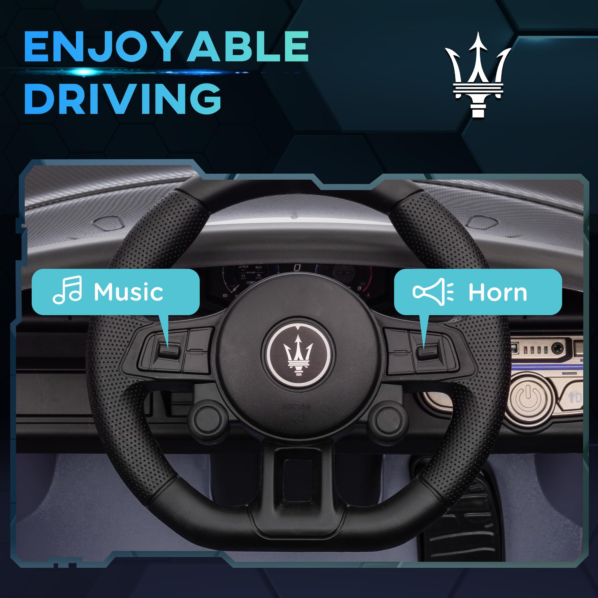 AIYAPLAY Maserati GT2 Licensed 12V Electric Car for Kids, Kids' Electric Ride on with Suspension System, Remote Control, USB, Music, Horn, Lights, Auxiliary Wheels, for Ages 3-5 Years, Grey