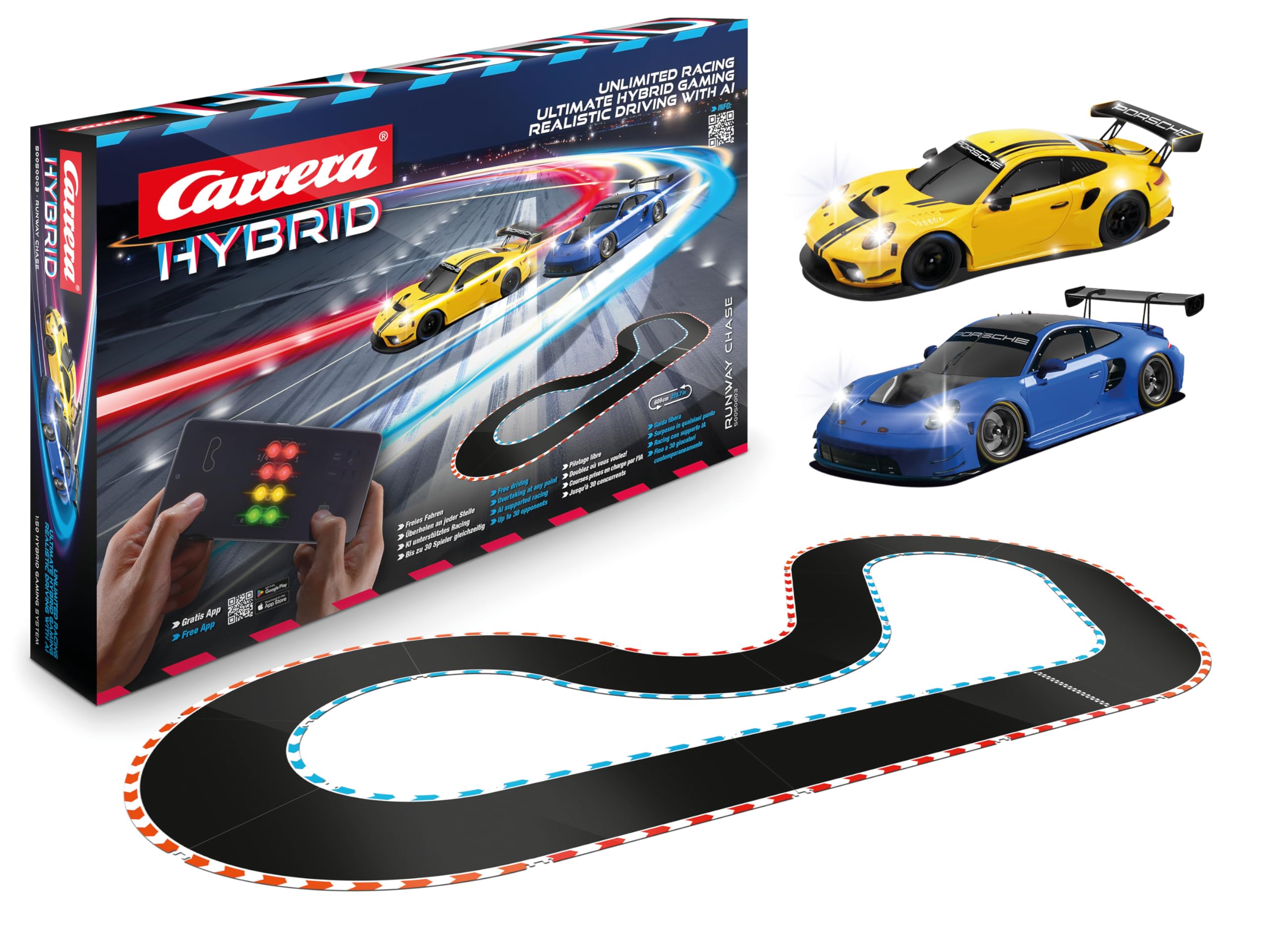 Carrera Hybrid 50050002 "Devil Drivers" Porsche 911 GT3 R 1:50 Scale AI-Supported Race System with Working Lights & USB-C Charging