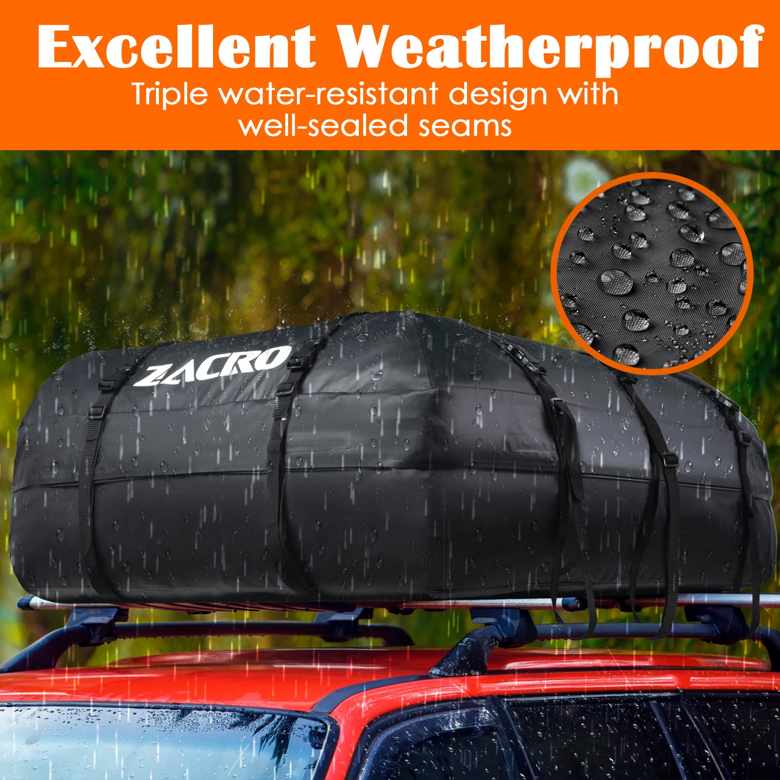 Zacro Car Roof Bag 425 Litres 15 Cubic Feet Cargo Bag, Foldable and Waterproof Car Top Carrier, Straps for Any Car with Roof Rack or No Rails