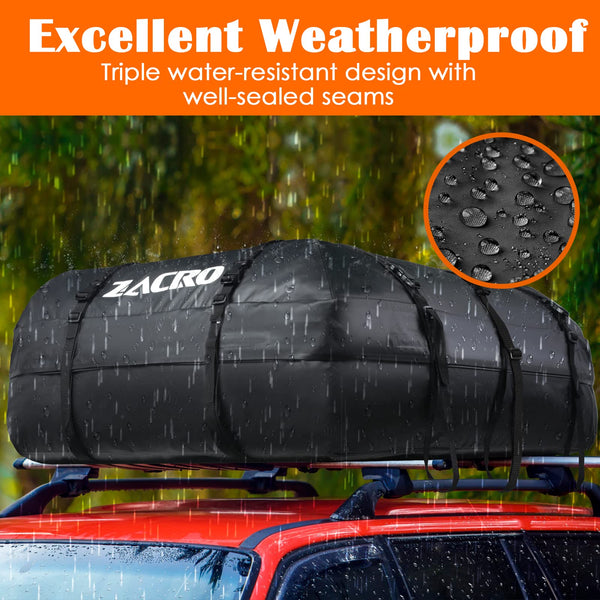 Zacro Car Roof Bag 425 Litres 15 Cubic Feet Cargo Bag, Foldable and Waterproof Car Top Carrier, Straps for Any Car with Roof Rack or No Rails
