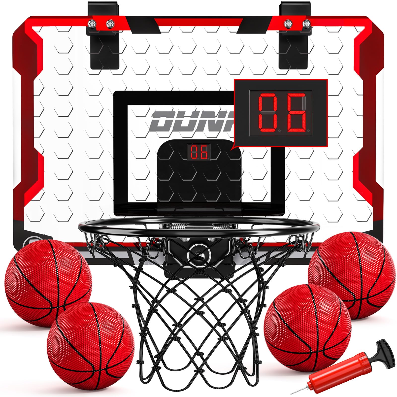 TEMI Basketball Hoop Indoor With 4 Balls, Over The Door for Kids and Adults, Toy Gift for Boys Girls Age 3-12 Years