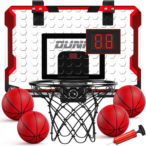 TEMI Basketball Hoop Indoor With 4 Balls, Over The Door for Kids and Adults, Toy Gift for Boys Girls Age 3-12 Years