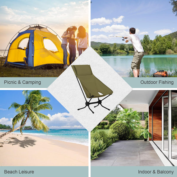 WOLTU Folding Camping Chair, Ultra Lightweight Alu Outdoor Chair, High Back, Portable Chair with Carrying Bag for Fishing, Picnic, Hiking, Heavy Duty 150kg Capacity, Black