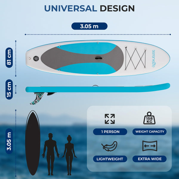 SereneLife Inflatable Stand Up Paddle Board, SUP Board- Paddleboards for Adults & Youth, Surfing Board Kit, 0.63cm Thick Standup Paddleboarding, Non-Slip Deck, Wide Stance, Surf Control w/Backpack
