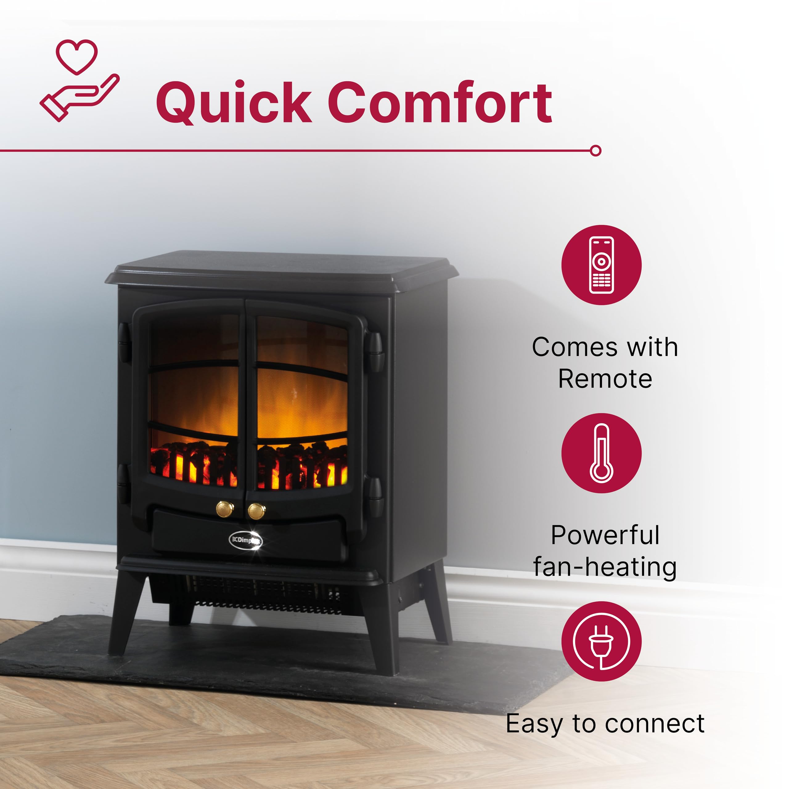 Dimplex Tango Optiflame Electric Stove, Black Freestanding Fire with Coal Fuel Bed, LED Flame Effect, Thermostat, 2kW Fan Heater, A Choice Of 1000 or 2000 Watt Heat Settings and Remote Control