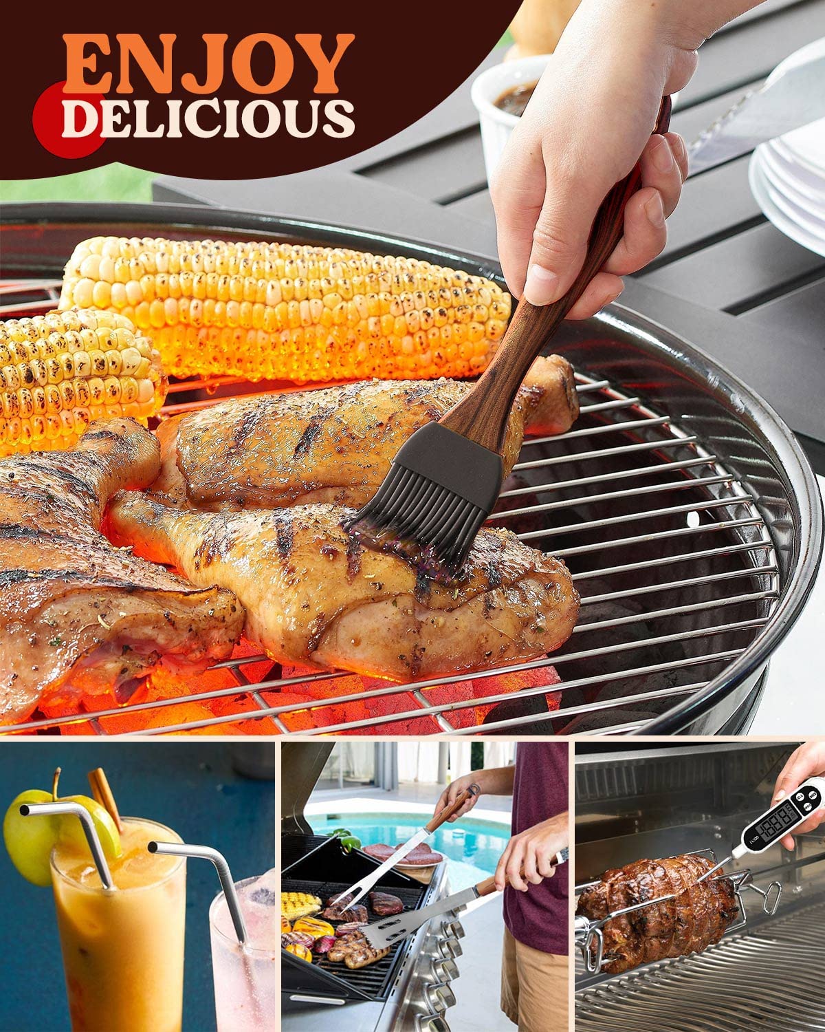 KALAHOL 7-in-1 BBQ Tools Set Extra Thick Stainless Steel Grill Tool Set with Storage Bag, Premium Complete Outdoor BBQ Utensils Set Professional Barbecue Accessories BBQ Kit for Men and Women Gift