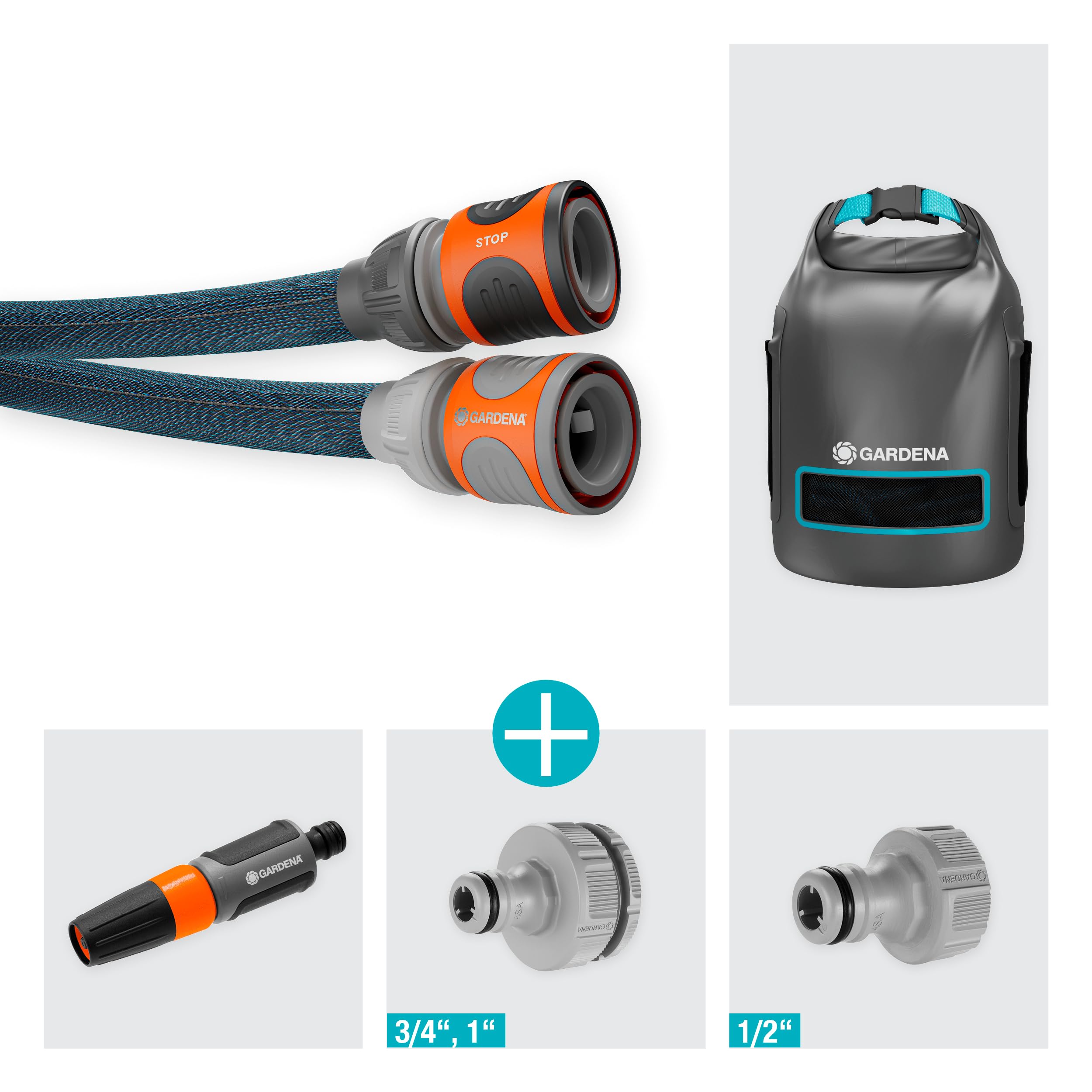 Gardena Liano Xtreme 1/2 inch, 15m + bag: Extremely robust textile garden hose, for indoor water taps, with PVC inner tube, lightweight,